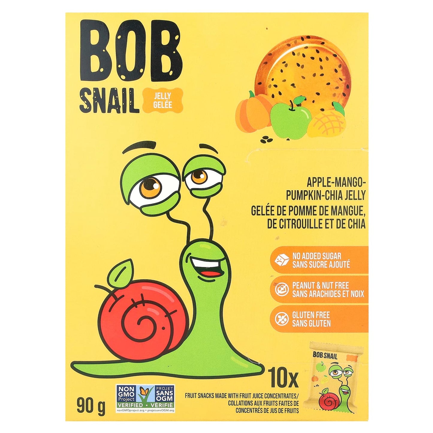 Bob Snail-Fruit Jelly-Apple-Mango-Pumpkin-Chia-10 Count-9 g Each