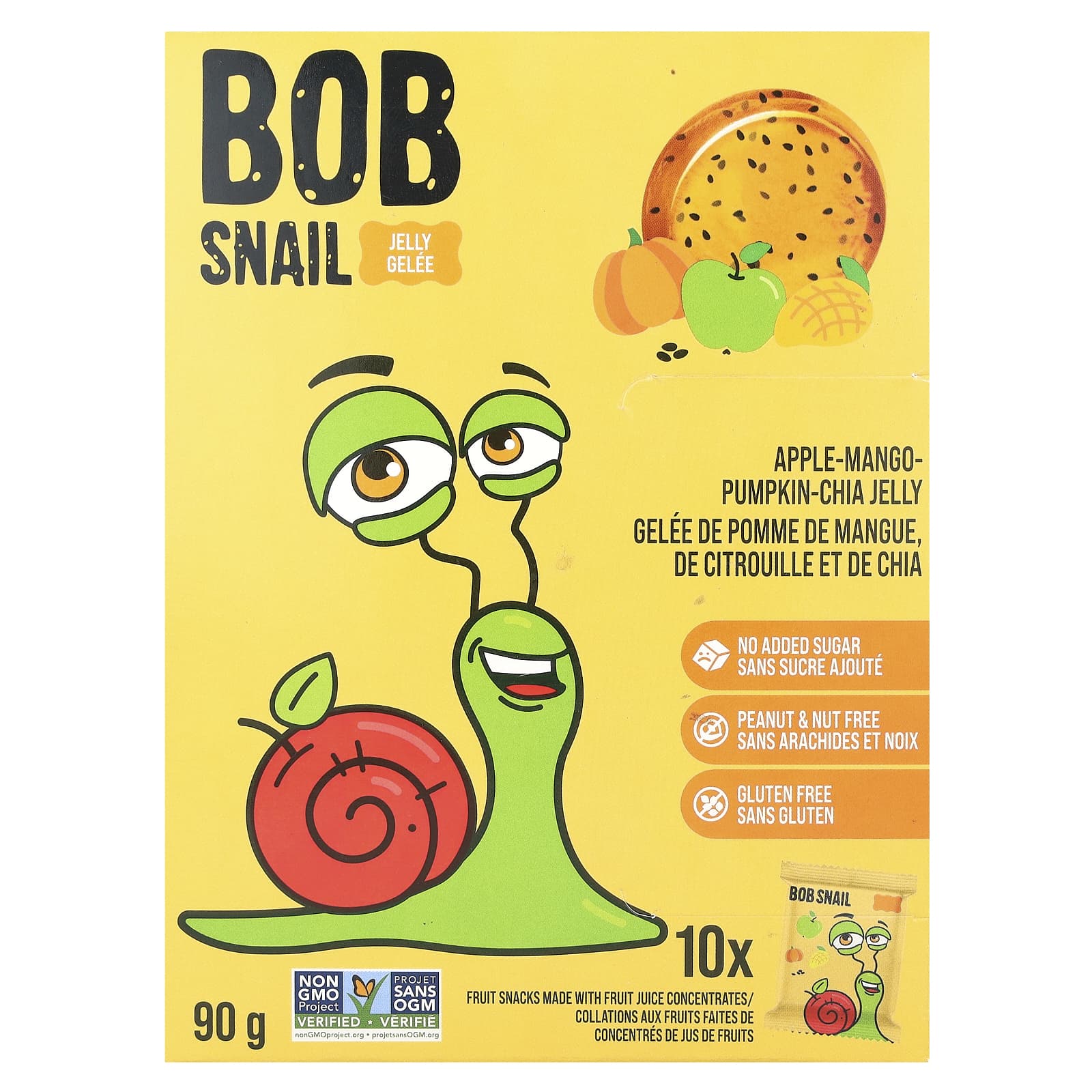 Bob Snail-Fruit Jelly-Apple-Mango-Pumpkin-Chia-10 Count-9 g Each