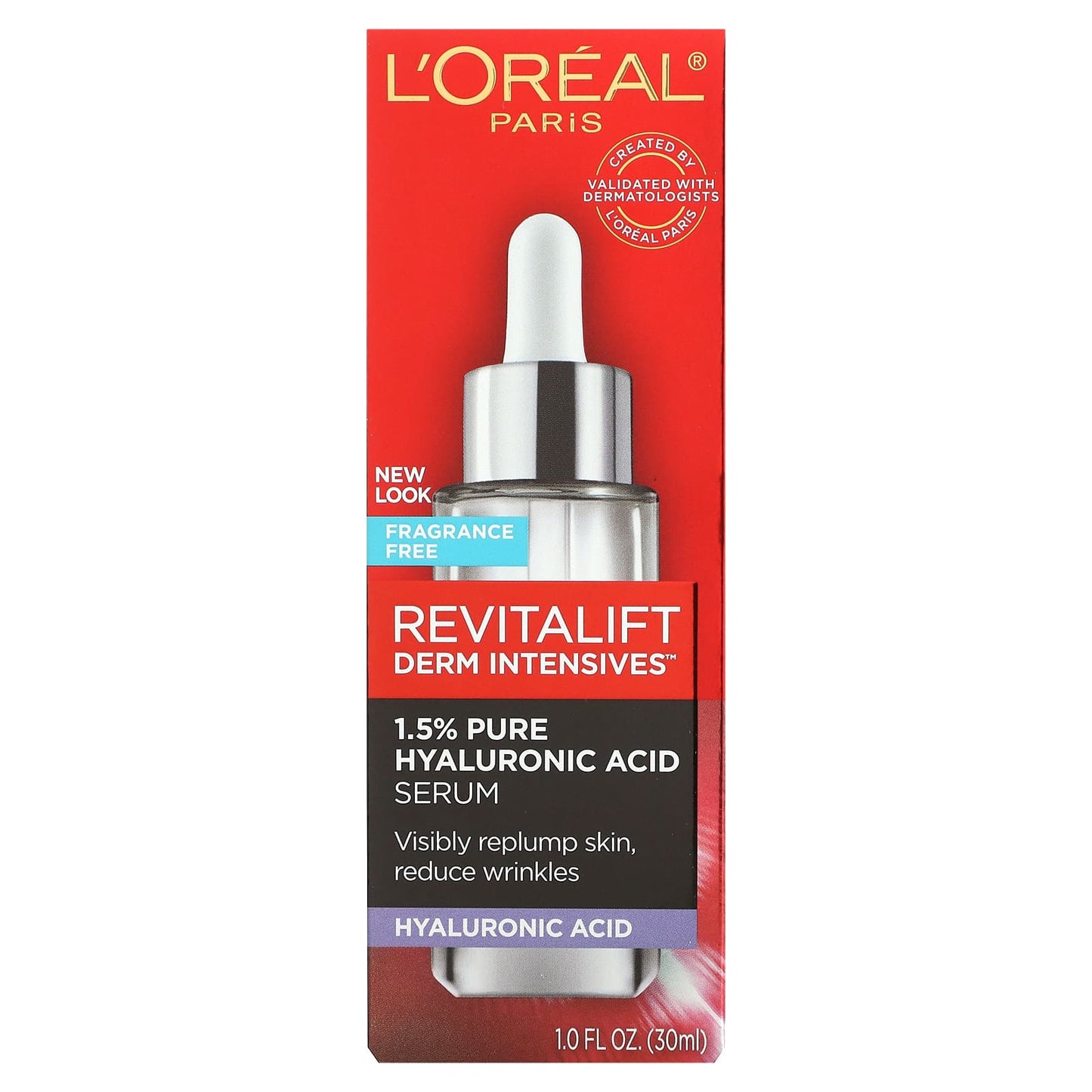 L'Oréal, Revitalift Derm Intensives, 1.5% Pure Hyaluronic Acid Serum, Fragrance Free, 1 fl oz (30 ml)