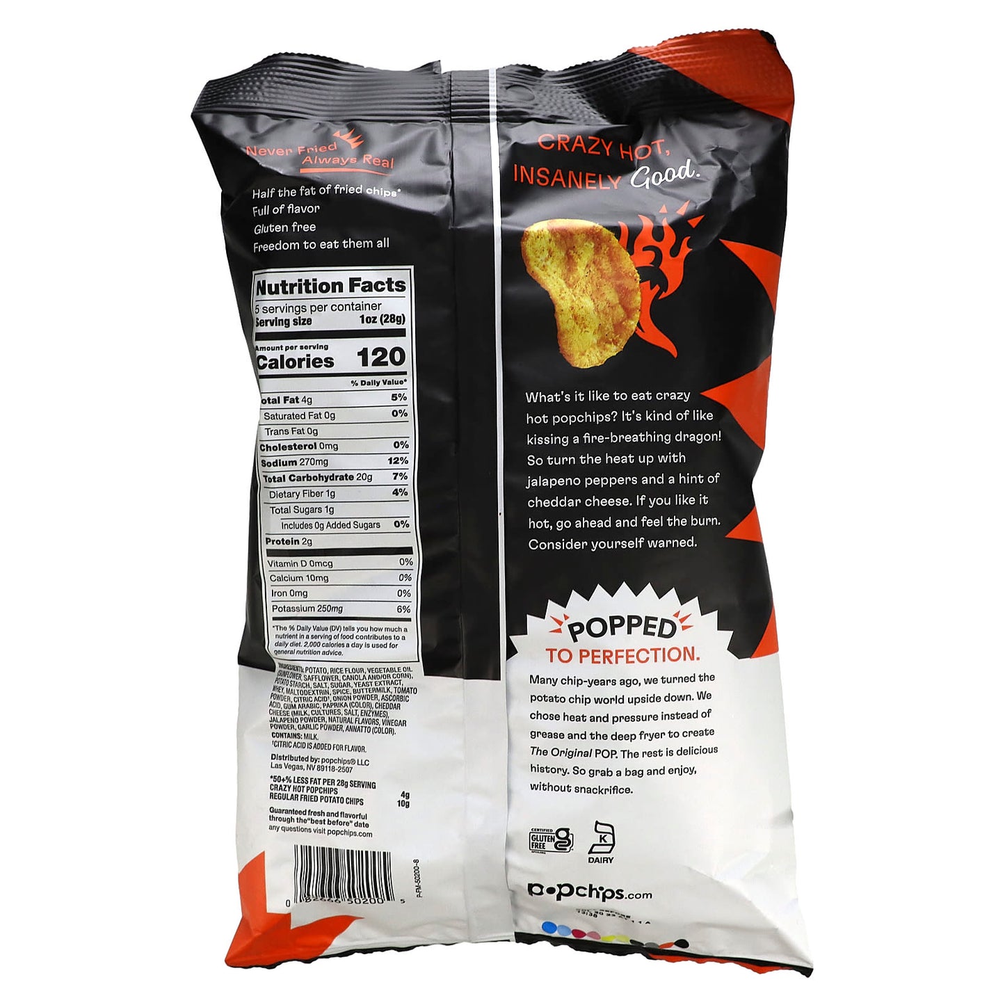 Popchips, Popped Potato Chips, Original, Crazy Hot, 5 oz (142 g)