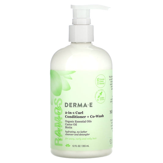 DERMA E-Ramos Clean Curls-2-In-1 Curl Conditioner + Co-Wash-For Wavy-Curly and Coily Hair-12 fl oz (355 ml)