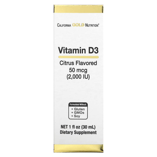 California Gold Nutrition-Vitamin D3 (Citrus)-2,000 IU-1 fl oz (30 ml)