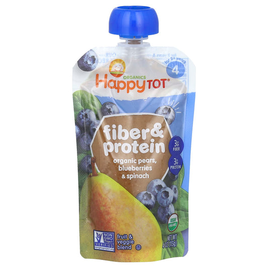 Happy Family Organics-Happy Tot-Fiber & Protein-2+ Years-Organic Pears-Blueberries & Spinach-4 oz (113 g)