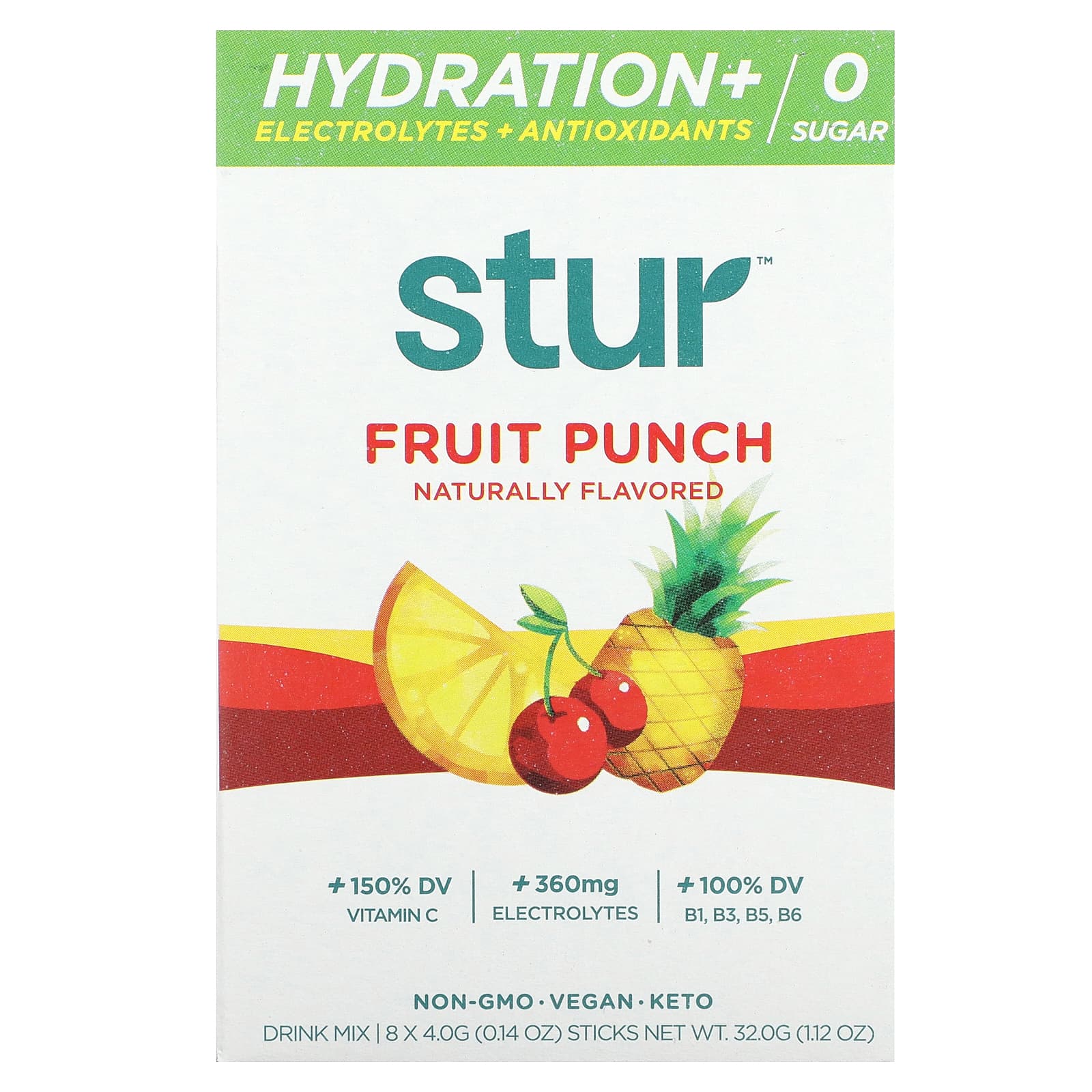 Stur-Hydration + Electrolytes + Antioxidants Drink Mix-Fruit Punch-8 Sticks-0.14 oz (4 g) Each