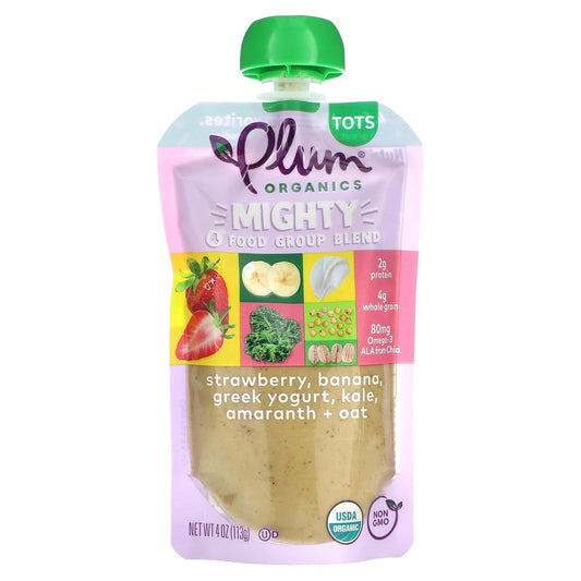 Plum Organics-Mighty Food Group Blend-Tots-Strawberry-Banana-Greek Yogurt-Kale-Amaranth-Oat-4 oz (113 g)