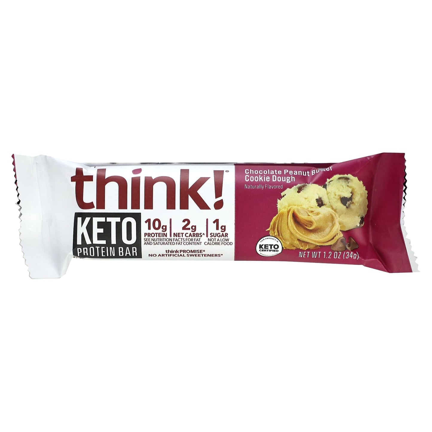 Think !, Keto Protein Bars, Chocolate Peanut Butter Cookie Dough, 5 Bars, 1.2 oz (34 g) Each