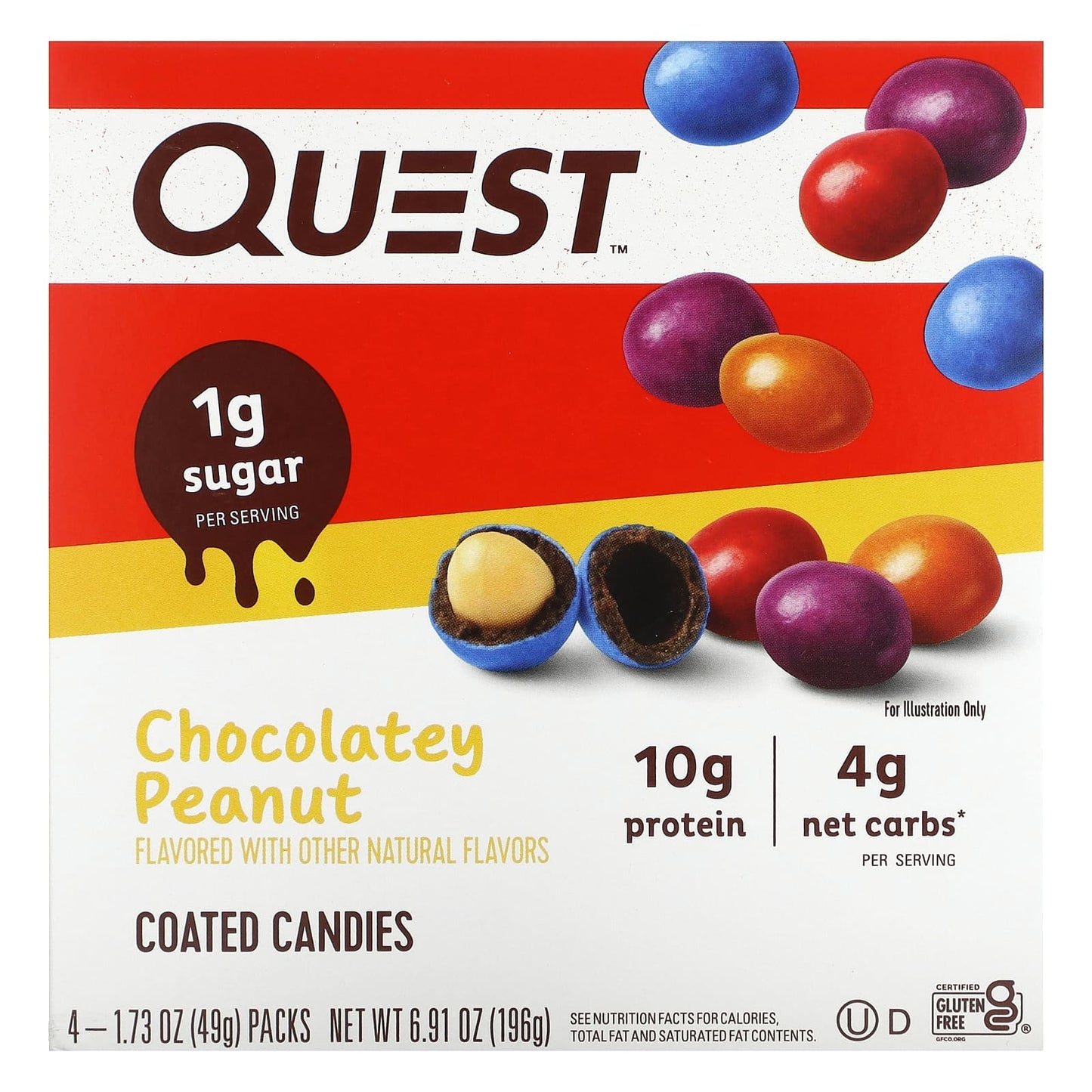 Quest Nutrition-Chocolatey Coated Peanut Candies-4 Packs 1.73 oz (49 g) Each