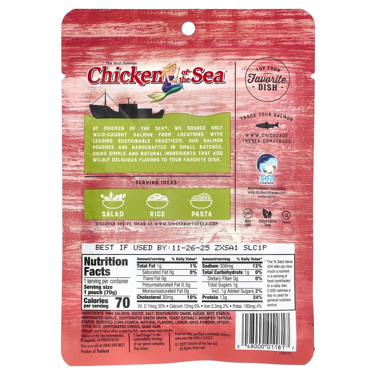 Chicken of the Sea, Wild-Alaskan Pink Salmon, Lemon & Chive, 2.5 oz (70 g)