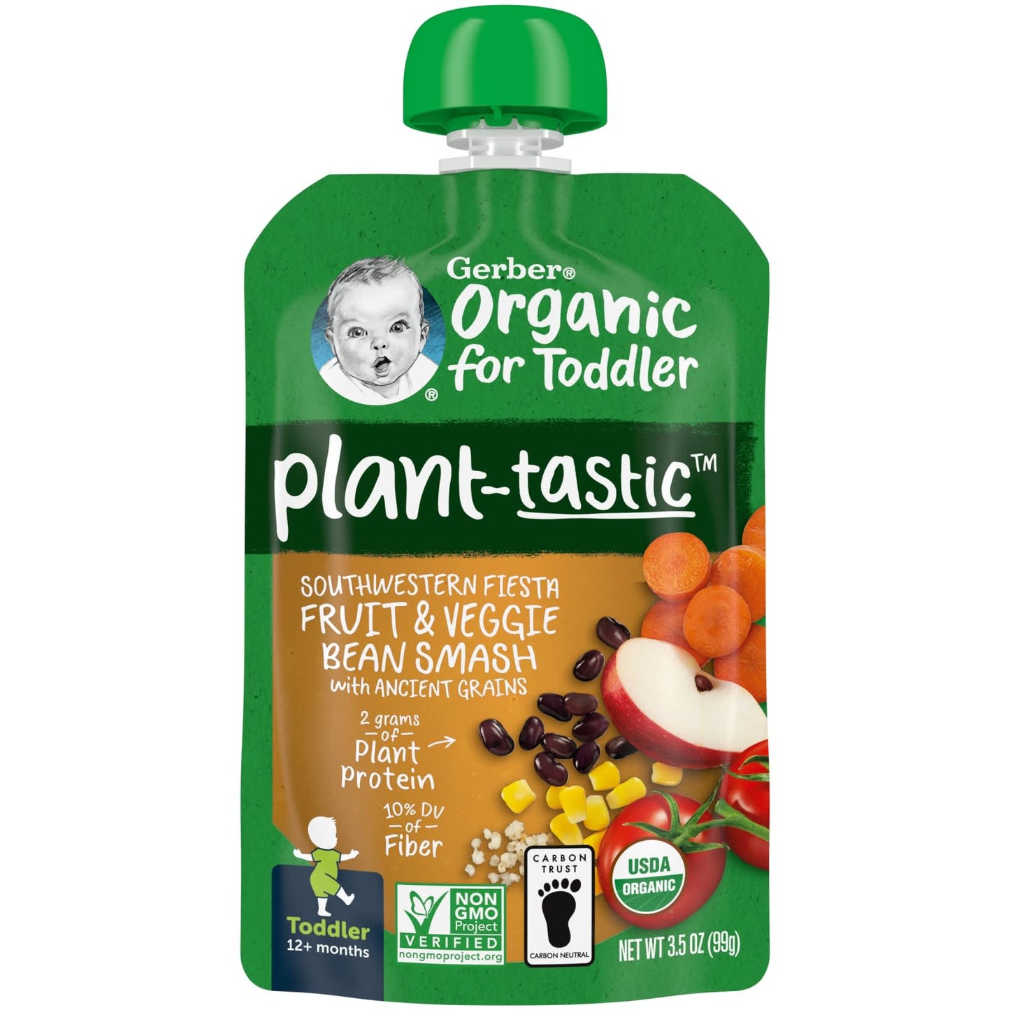 Gerber-Organic for Toddler-Plant-Tastic-12+ Months-Southwestern Fiesta Fruit & Veggie Bean Smash with Ancient Grains-3.5 oz (99 g)