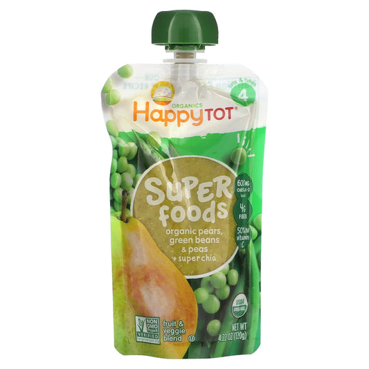 Happy Family Organics-Happytot-Superfoods-Organic Pears-Green Beans & Peas + Super Chia-4.22 oz (120 g)