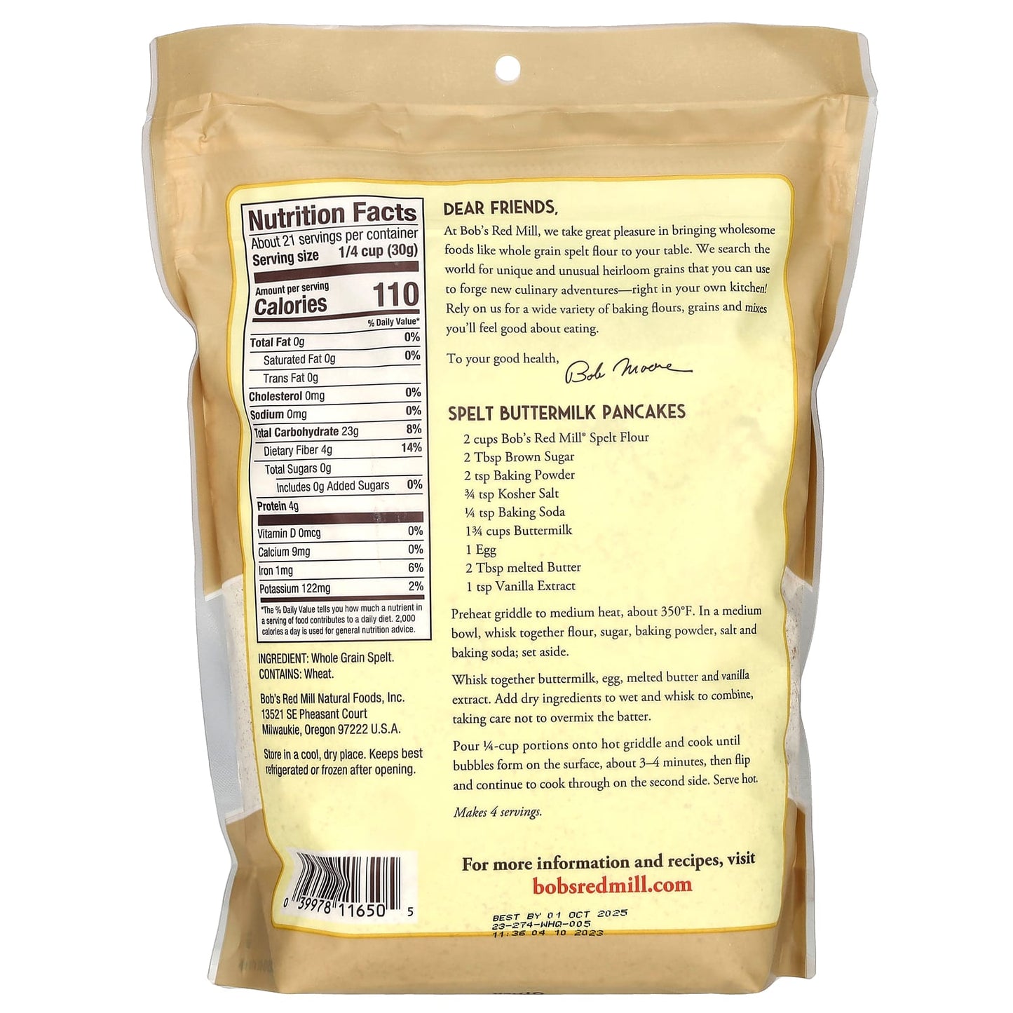 Bob's Red Mill, Spelt Flour, Whole Grain, 22 oz (624 g)