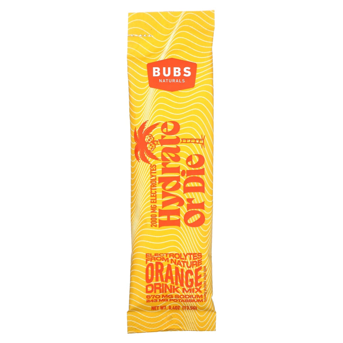 BUBS Naturals, Hydrate or Die, Electrolyte Drink Mix, Orange, 7 Sticks, 0.4 oz (13.5 g) Each