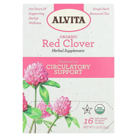 Alvita Teas-Organic Botanical Tea-Red Clover-Caffeine Free-16 Individually Wrapped Tea Bags-1.13 oz (32 g)