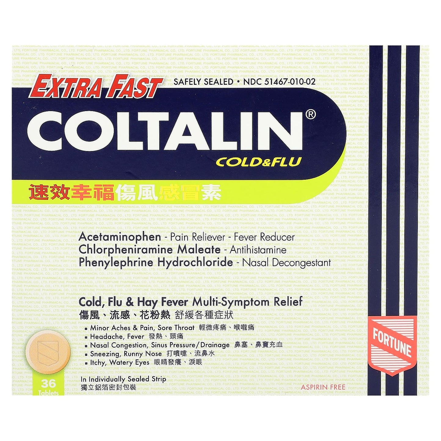 Fortune Pharm-Coltalin Cold & Flu-Extra Fast -36 Tablets