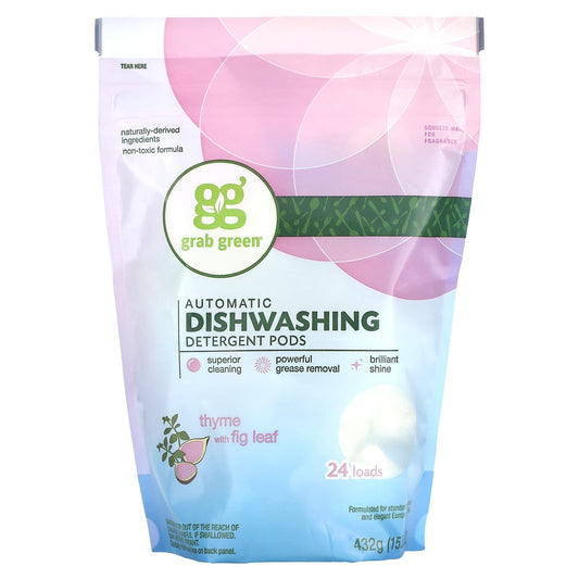 Grab Green-Automatic Dishwashing Detergent Pods-Thyme with Fig Leaf--24 Loads-15.2 oz (432 g)