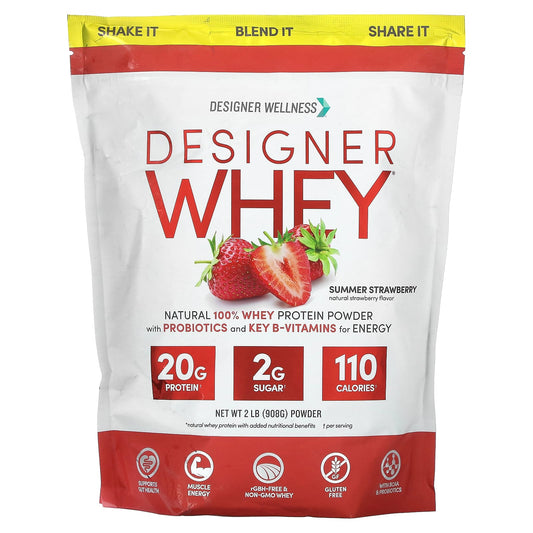 Designer Wellness-Designer Whey-Natural 100% Whey Protein Powder-Summer Strawberry-2 lb (908 g)