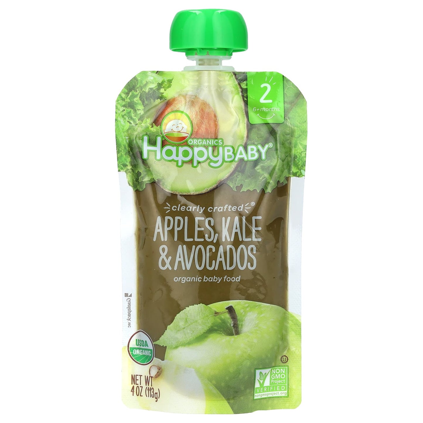 Happy Family Organics-Happy Baby-Organic Baby Food-6+ Months-Apples-Kale & Avocados-4 oz (113 g)