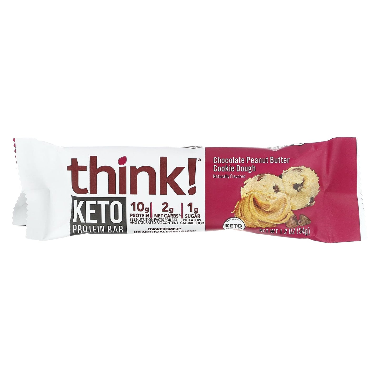 Think !, Keto Protein Bars, Chocolate Peanut Butter Cookie Dough, 10 Bars, 1.2 oz (34 g) Each