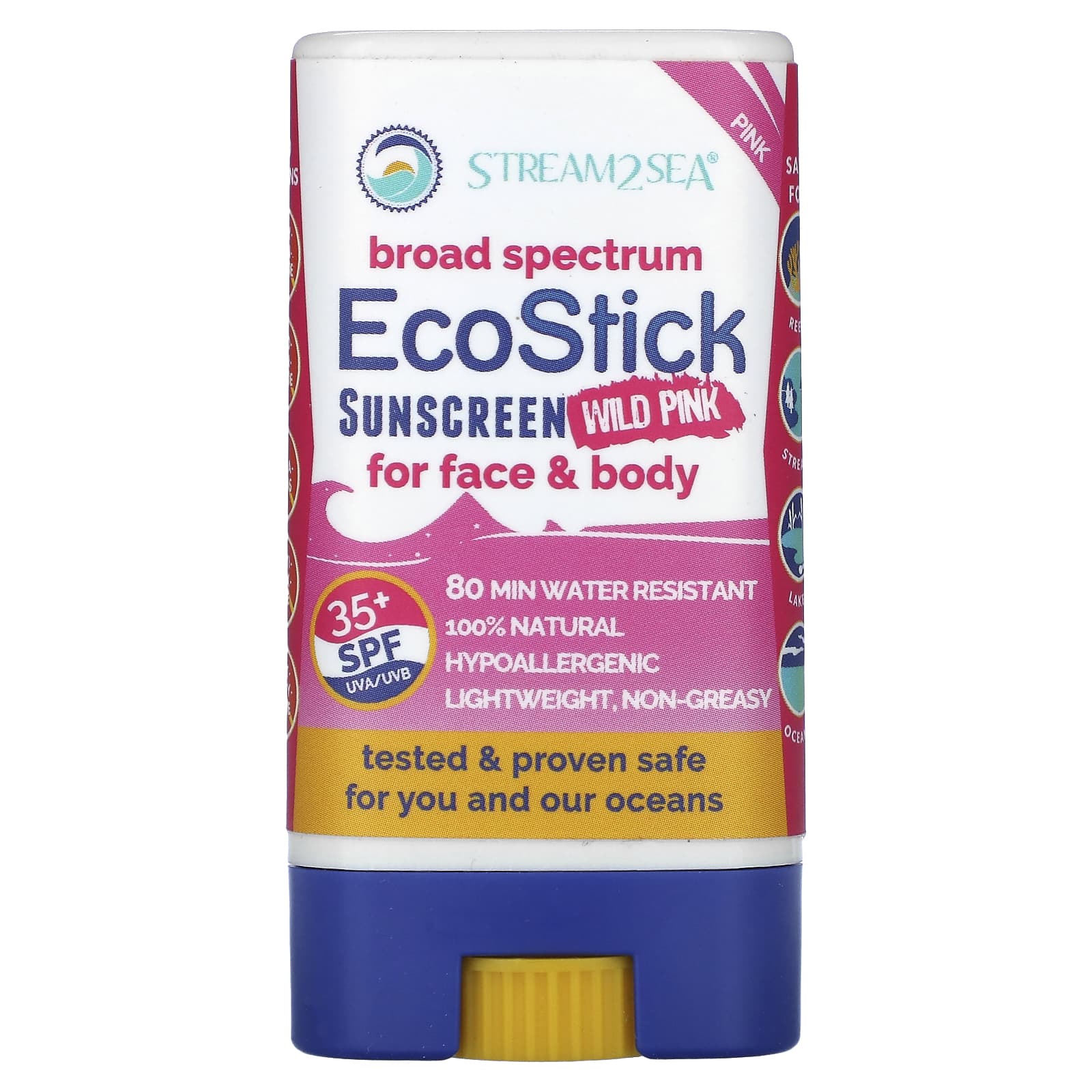 Stream2Sea-EcoStick Sunscreen Wild Pink-SPF 35+-0.5 oz (14 g)