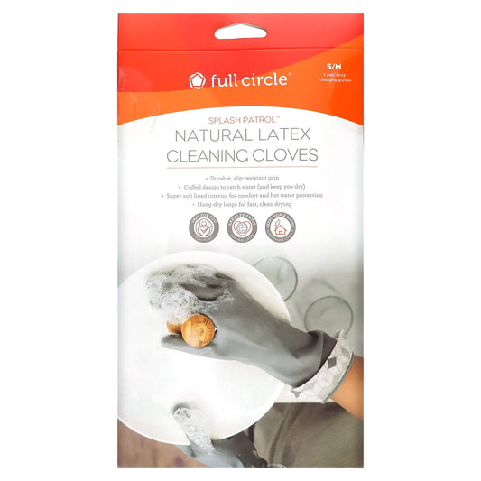 Full Circle-Splash Patrol-Natural Latex Cleaning Gloves-Size S/M-Grey-1 Pair
