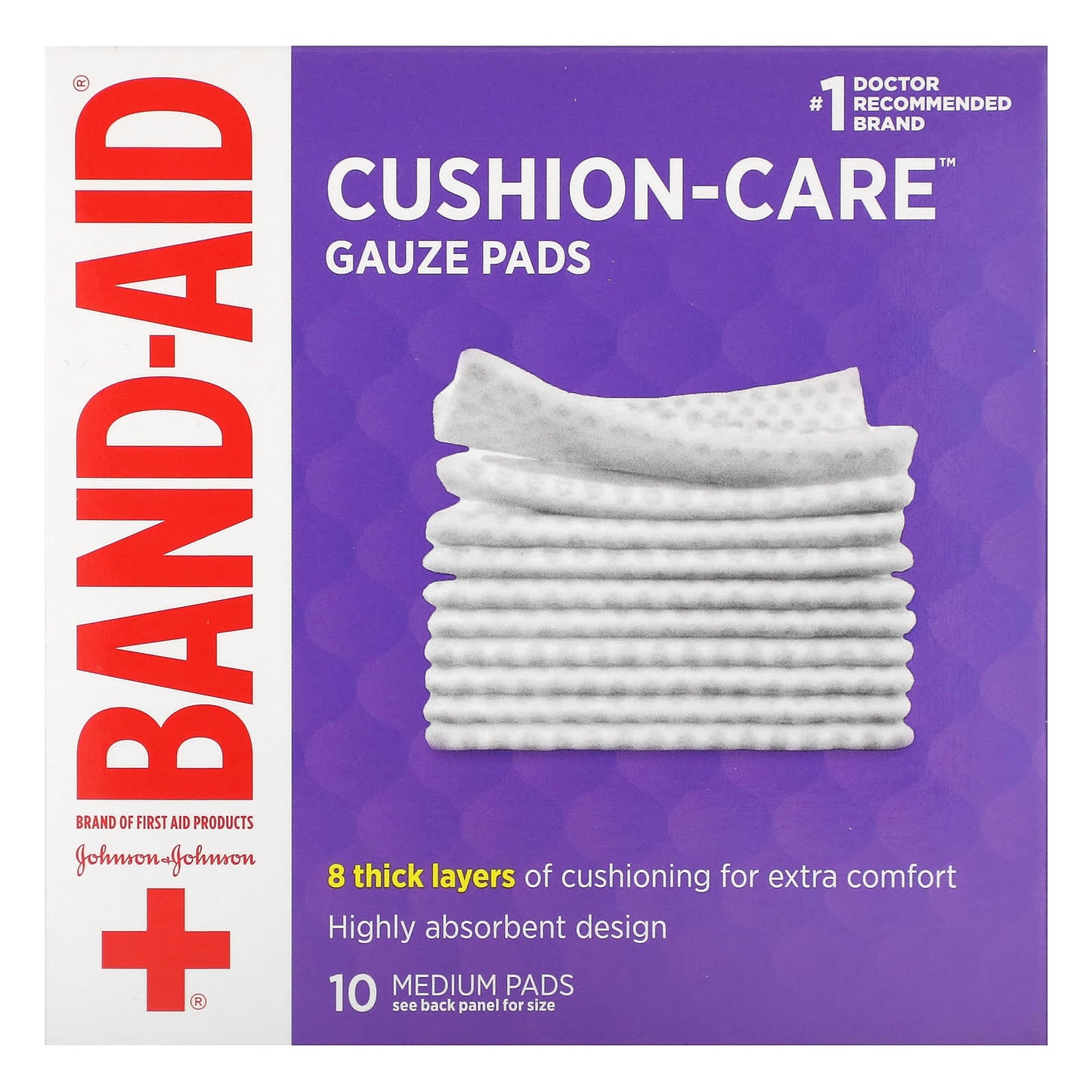 Band Aid-Cushion-Care-Gauze Pads-Medium-10 Pads