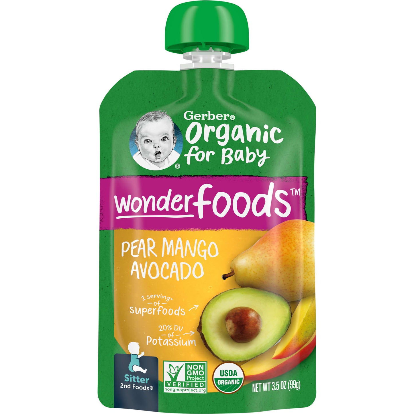 Gerber-Organic for Baby-Wonderfoods-2nd Foods-Pear-Mango-Avocado-3.5 oz (99 g)