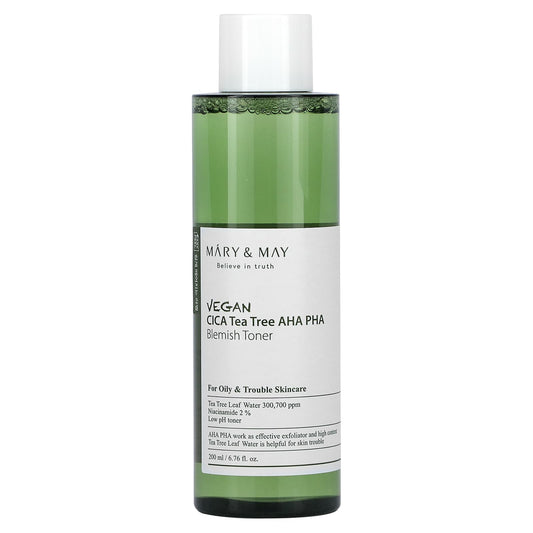 Mary & May-Vegan CICA Tea Tree AHA PHA-Blemish Toner-6.76 fl oz (200 ml)