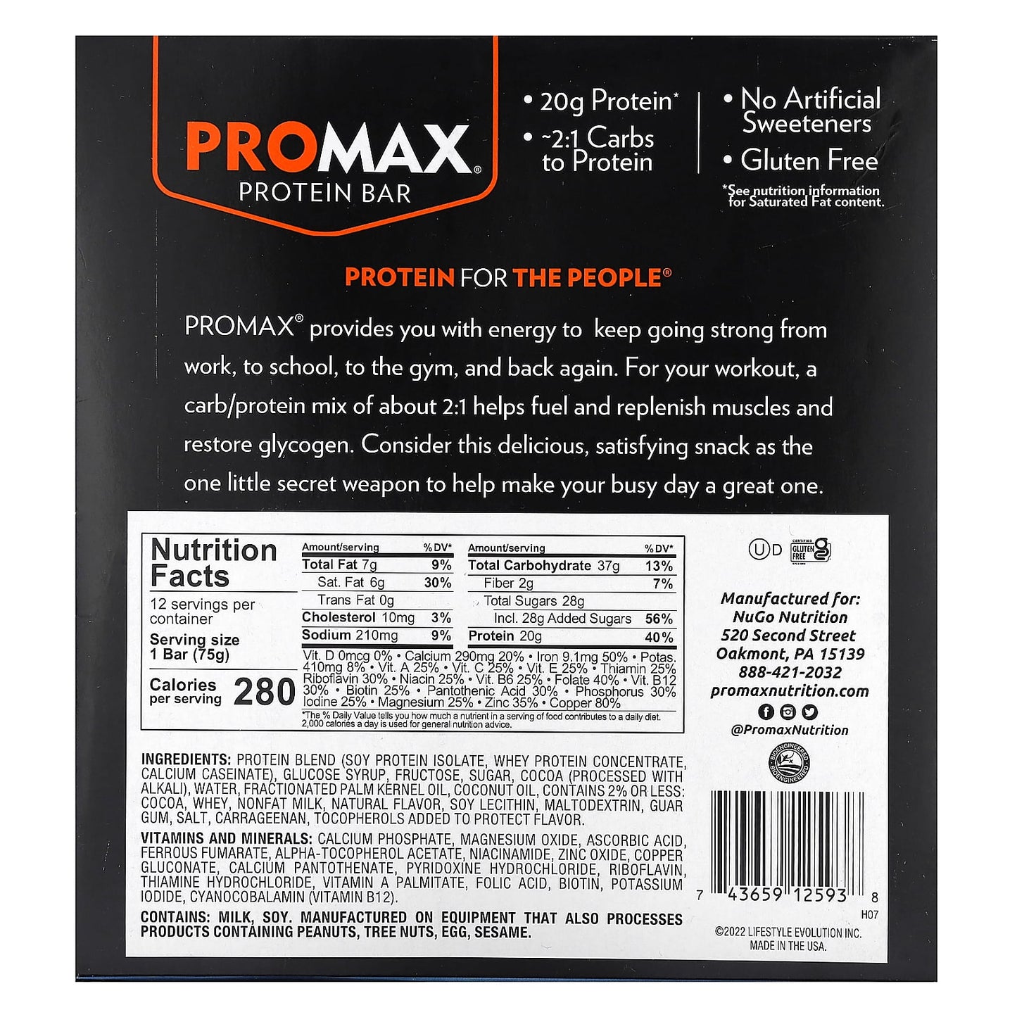 NuGo Nutrition, ProMax Protein Bar, Double Fudge Brownie, 12 Bars, 2.64 oz (75 g) Each