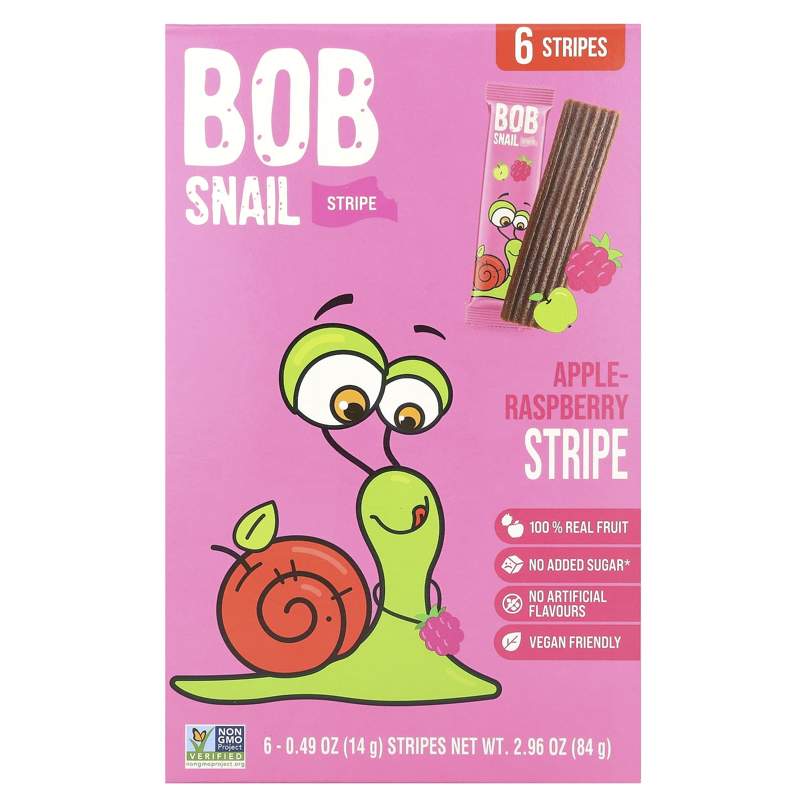 Bob Snail-Fruit Stripe-Apple-Raspberry-6 Count-0.49 oz (14 g) Each