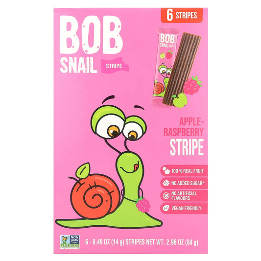 Bob Snail-Fruit Stripe-Apple-Raspberry-6 Count-0.49 oz (14 g) Each